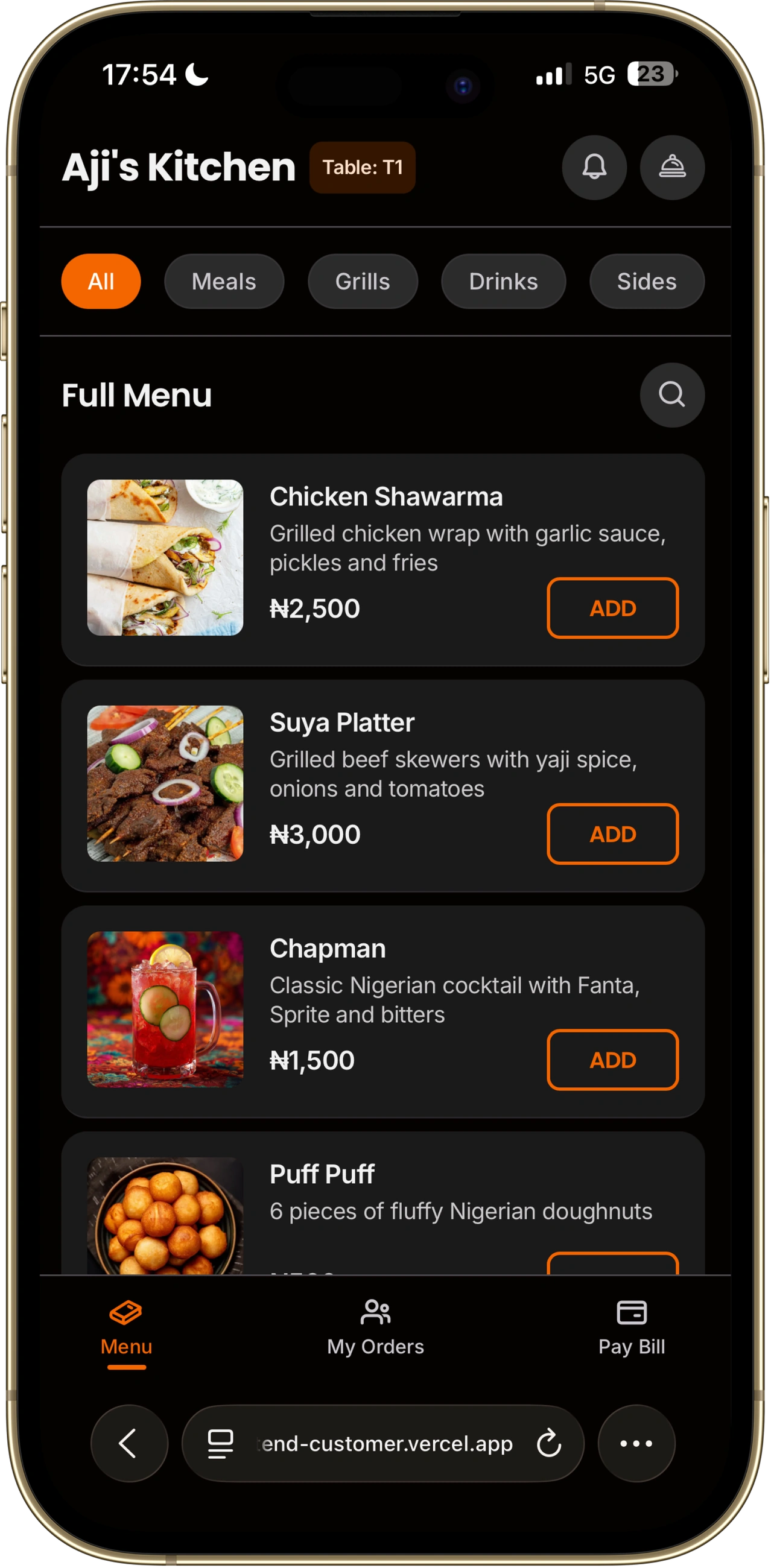 Oshap Menu