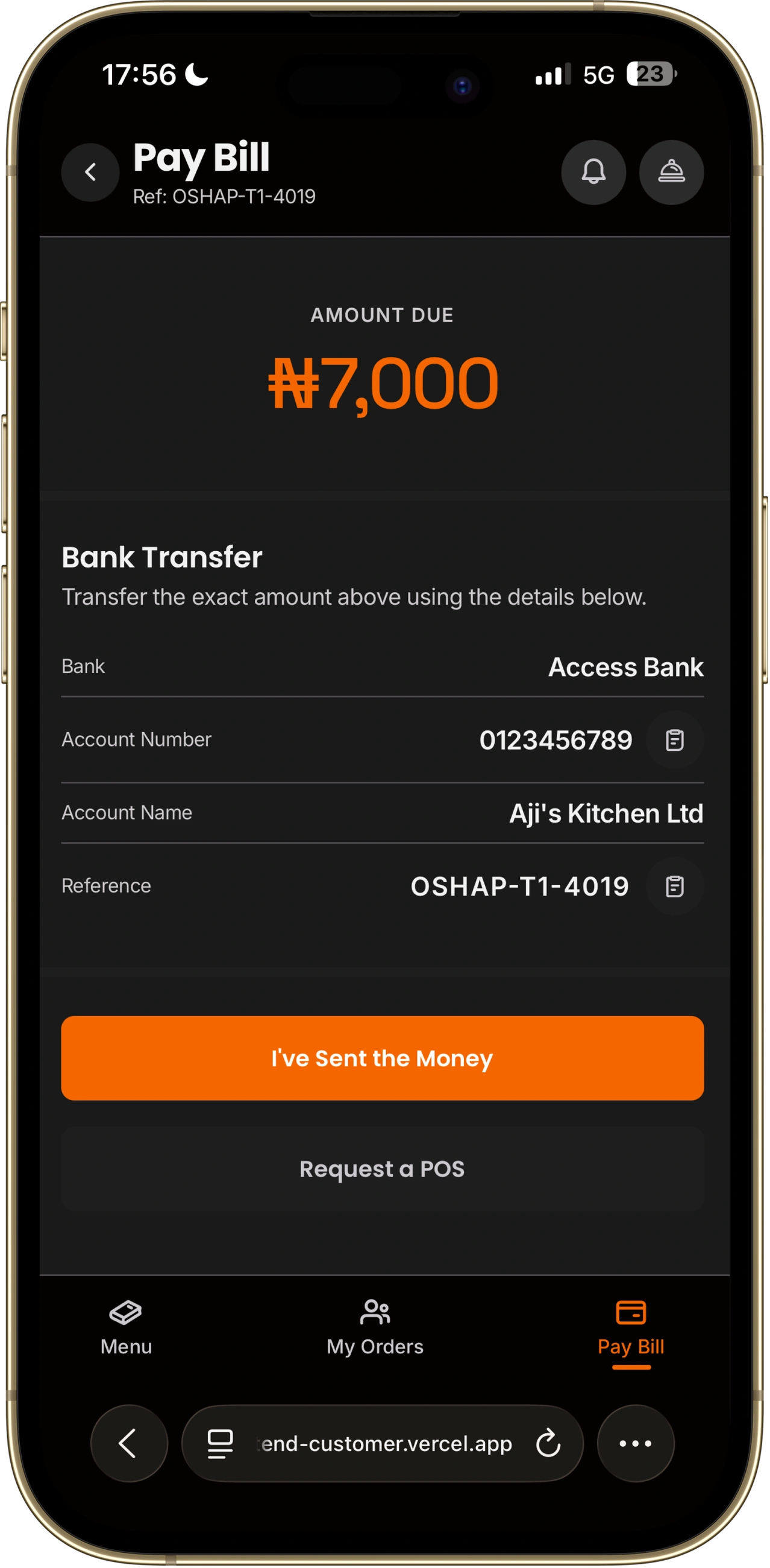 Oshap Pay: transfer